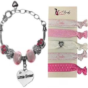 Little Sister Bracelet and Hair Tie Set Pink Jewel